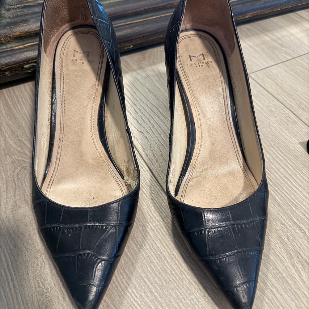 Marc Fisher Black Croc-Embossed Heels